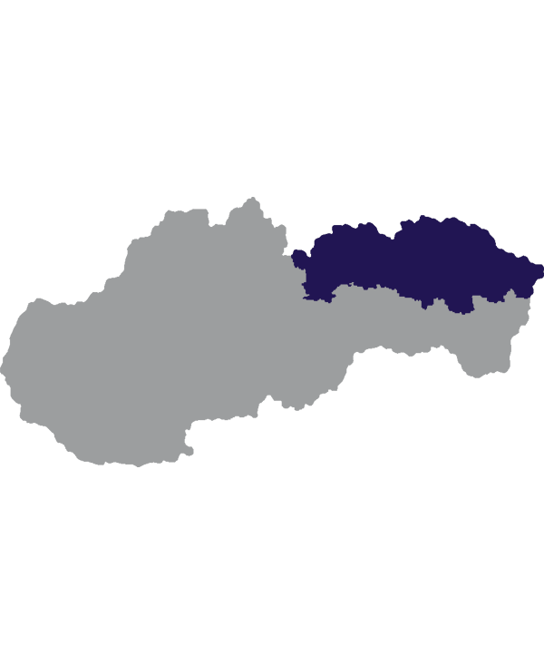 Landkaart Slowakije grijs met regio Prešov donkerblauw op transparante achtergrond - 600 * 733 pixels